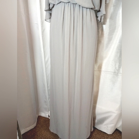 David's Bridal Evening Gown, Flutter Sleeves Zipper, Gray, open back, Long, 6 - Picture 9 of 14